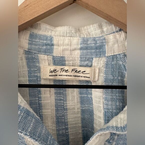 We The Free x Free People Striped Linen Blend Shirt Medium - Picture 5 of 6